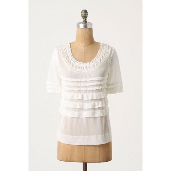 Anthropologie Tops - ANTHROPOLOGIE Ruffled Tiered Tulle Top Ivory {K37}